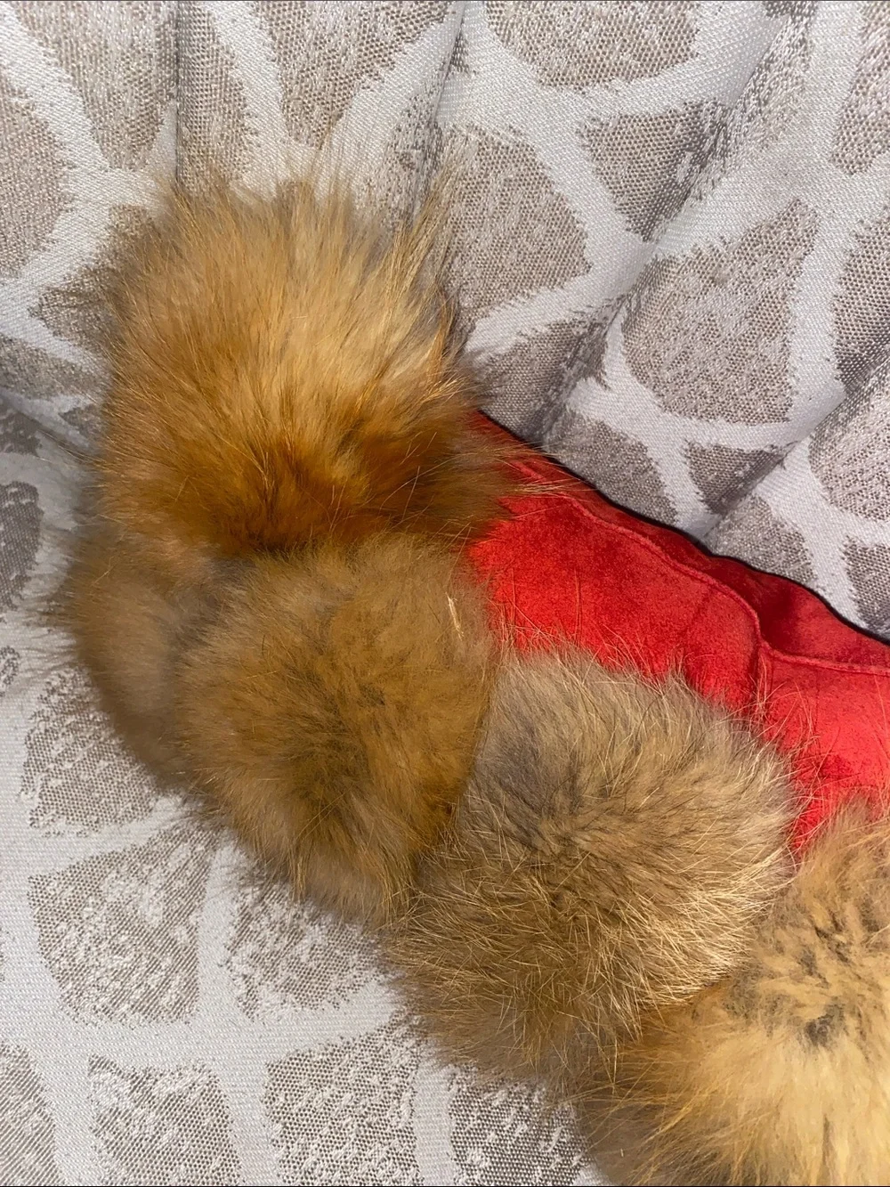 Fur on Red Suede Luxurious Throw Pillow
